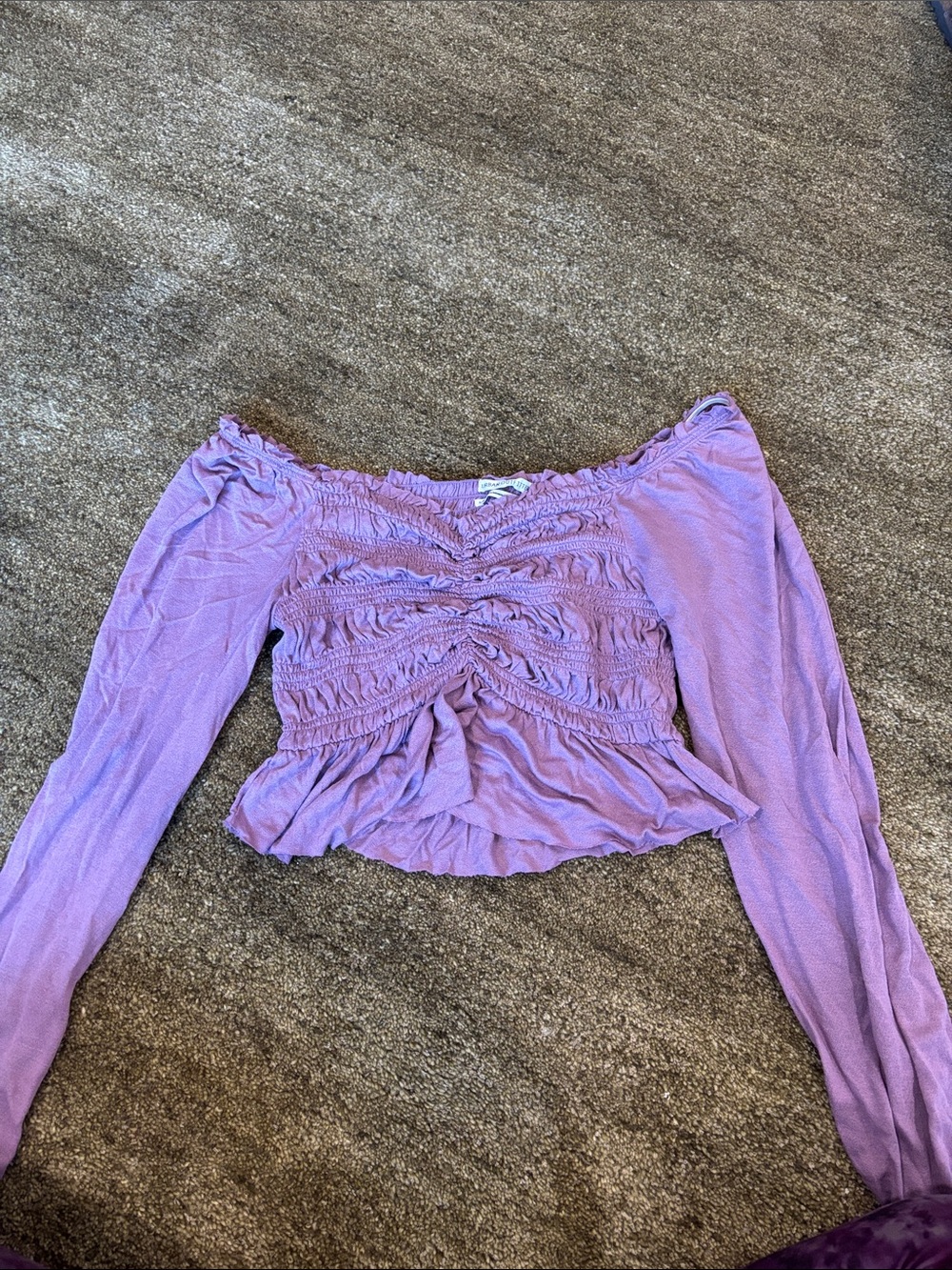 Urban Outfitters Lavender Off-Shoulder Ruched Long Sleeve Top